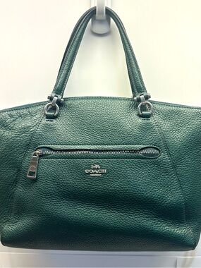 Coach Green Pebbled Leather Satchel Shoulder Bag Crossbody Purse Zip Top